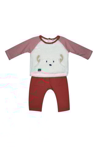 T-shirt e calças Branco e vermelho-tijolo - Branco, bege, vermelho e azul