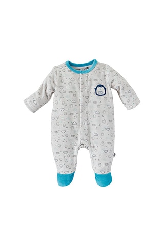 Babygro em veludo Dani Branco e turquesa - Branco e azul