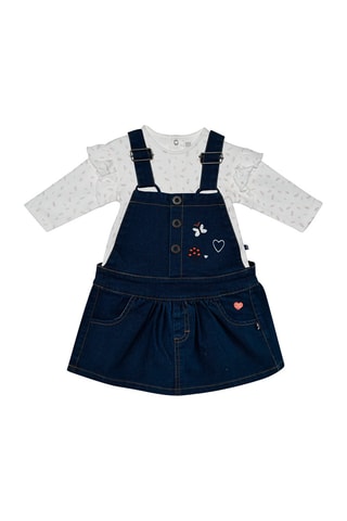 T-shirt e vestido jardineiras em ganga Cru e azul-marinho - Branco, azul, castanho e laranja