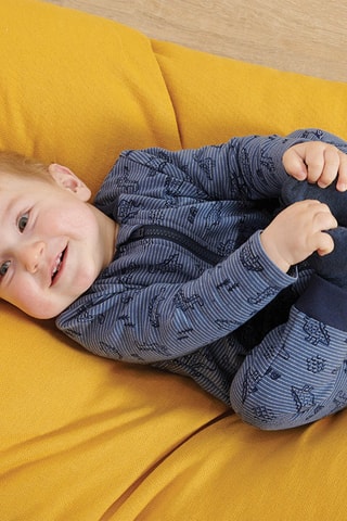 Macacão Ilan Azul escuro e branco - Branco e azul