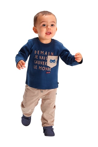 Calças e t-shirt Azul-marinho e bege - Bege, vermelho e azul