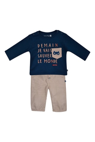 Calças e t-shirt Azul-marinho e bege - Bege, vermelho e azul