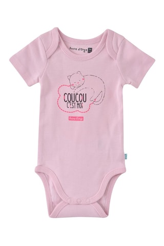 3 bodies em algodão biológico Fúcsia, rosa-claro e branco - Branco, bege, violeta e rosa