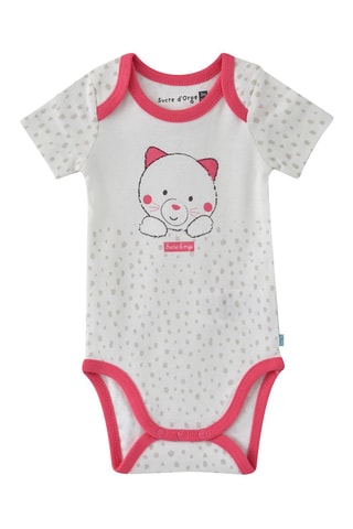 3 bodies em algodão biológico Fúcsia, rosa-claro e branco - Branco, bege, violeta e rosa