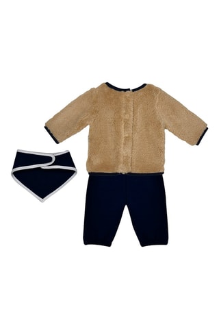 Calças, t-shirt e babete bandana - Bege e azul-marinho - Bege e azul