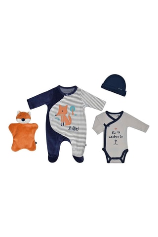 Coffret de nascimento 4 peças Azul e cinzento - Azul e cinzento