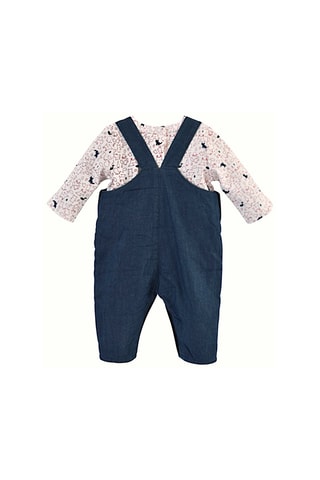 T-shirt e jardineiras em ganga Cru e azul-marinho - Branco, vermelho e azul