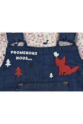 T-shirt e jardineiras em ganga Cru e azul-marinho - Branco, vermelho e azul