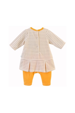 Macacão-vestido em algodão biológico Bege e mostarda - Branco, bege, azul e amarelo