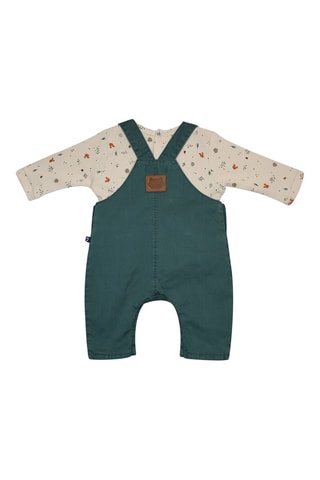 T-shirt e jardineiras Induma Verde e banco - Branco e verde