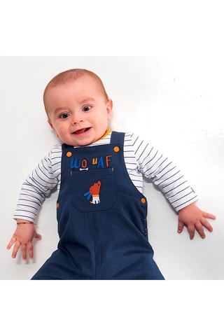 Jardineiras e t-shirt  Azul - Branco, azul e cinzento