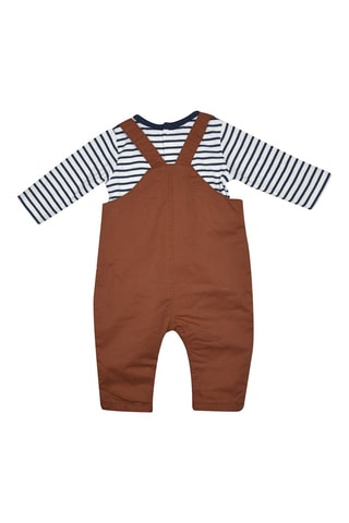 Jardineiras e t-shirt Castanho e branco - Branco, azul e castanho