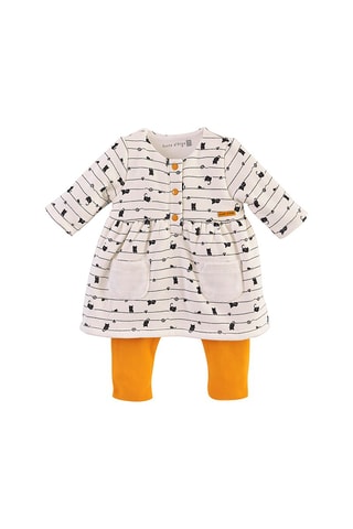 Macacão efeito ilusório Cru e mostarda - Branco, azul e amarelo