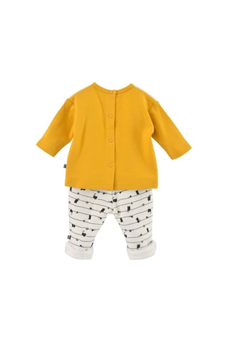 T-shirt e calças Cru e mostarda - Branco, preto e amarelo