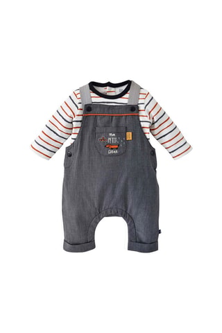 Jardineira e t-shirt Boris Antracite e branco - Branco e cinzento