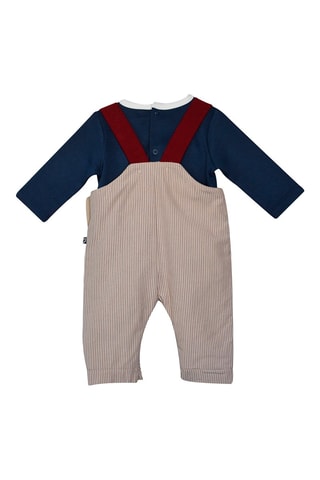 Jardineiras e t-shirt Azul-marinho e bege - Branco, bege, vermelho e azul