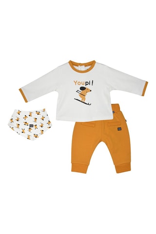 Conjunto 3 peças Jad Branco e mostarda - Branco e amarelo