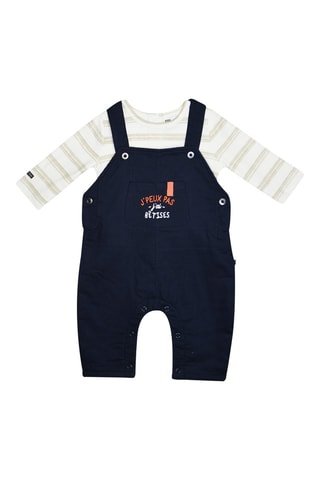 Jardineiras e t-shirt - Azul-marinho e cru - Azul-marinho