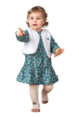 Vestido e casaco de malha sem mangas - Verde-escuro e branco - Verde-escuro