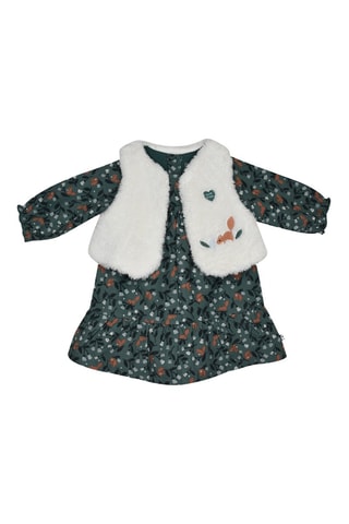 Vestido e casaco de malha sem mangas - Verde-escuro e branco - Verde-escuro