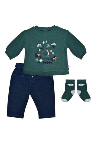 Conjunto de 3 peças - Verde-escuro e azul-escuro - Verde-escuro