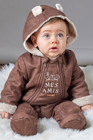 Macacão integral com capuz com orelhas - Castanho - Castanho