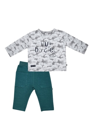 T-shirt e calças - Cinzento e verde - Cinzento