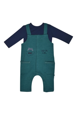 Jardineiras e t-shirt - Verde e azul-marinho - Verde