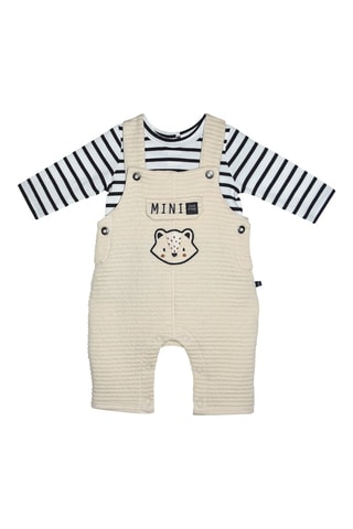 Jardineiras e t-shirt - Bege e azul-marinho - Bege