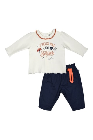 T-shirt e calças - Cru e azul-marinho - Branco