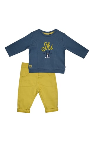 T-shirt e calças - Azul-marinho e mostarda - Azul-marinho