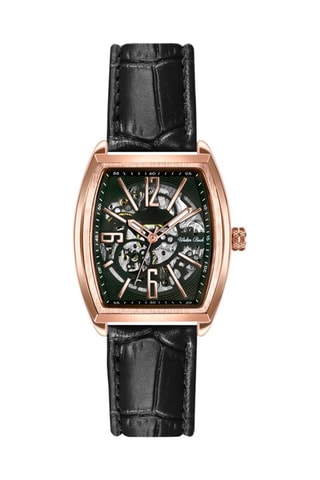 Relógio automático couro Preto e dourado rosa