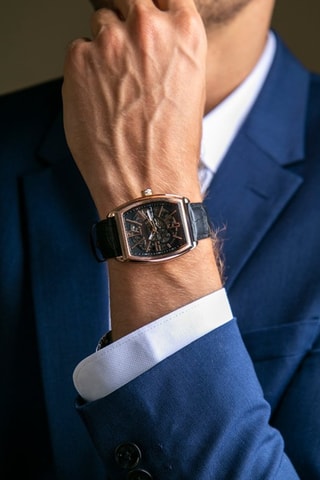 Relógio automático couro Preto e dourado rosa