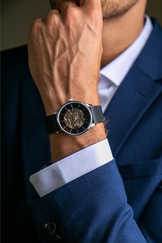 Automatisch Stalen Horloge - Zwart en Zilverkleurig - Walter Bach