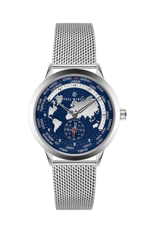 Stalen Quartz Horloge - GMT-functie - Kompas - Zilverkleurig en Marineblauw