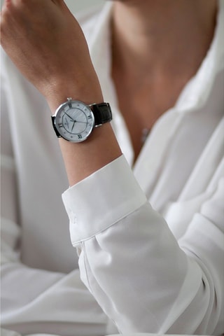 Leren Quartz Horloge Zwart en Wit - Frederic Graff