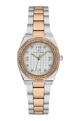 Stalen Quartz Horloge Ronda - Zilverkleurig en Roségoudkleurig - Frederic Graff