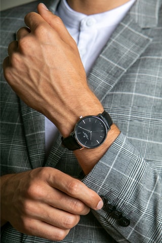 Leren Quartz Horloge Zwart en Zilverkleurig - Frederic Graff