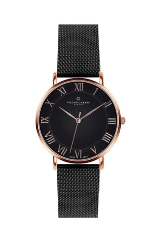 Stalen Quartz Horloge - Zwart en Roségoudkleurig - Frederic Graff