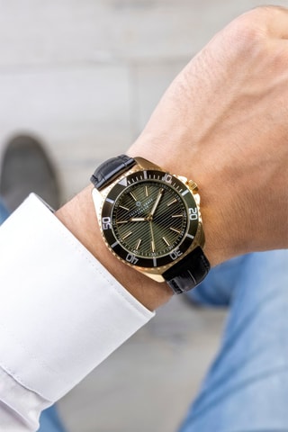 Leren Quartz Horloge doublé geïoniseerd geelgoud Zwart en Goudkleurig - Frederic Graff