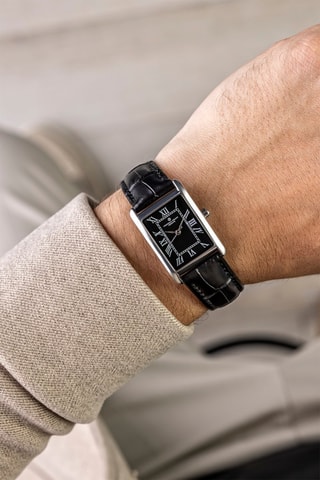 Leren Quartz Horloge - Zwart en Zilverkleurig - Frederic Graff