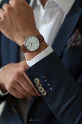 Leren Quartz Horloge  Bruin en Zilverkleurig