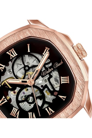 Relógio automático couro Preto e dourado rosa