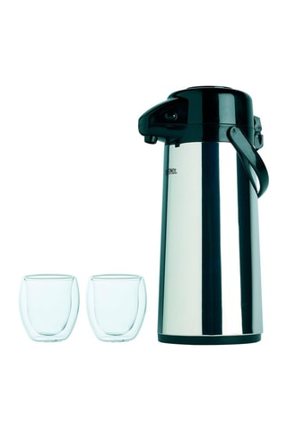 Roestvrijstalen en Borosilicaatglazen Thermoskan en 2 Koffiekopjes - 1,9 l en 2 x 80 ml
