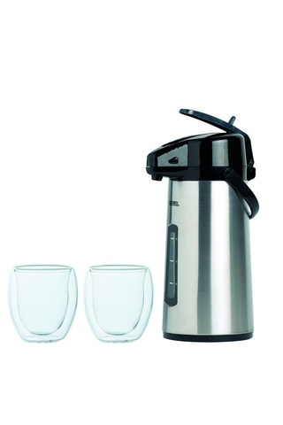 Roestvrijstalen en Borosilicaatglazen Thermoskan en 2 Koffiekopjes - 220 cl en 2 x 80 ml