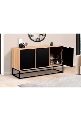 Aparador bajo de 3 puertas Manhattan - Imitación madera y negro