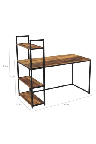 Escritorio con estantería 2 en 1 Elize - Imitación madera y negro