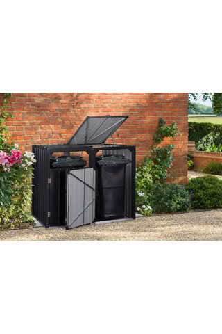 Cache poubelles double en métal gris anthracite