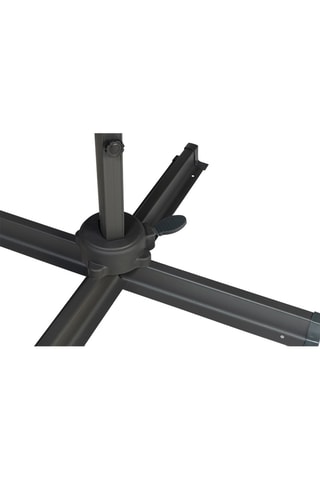 Parasol rond 360° - Déporté, housse et pied - Gris et beige