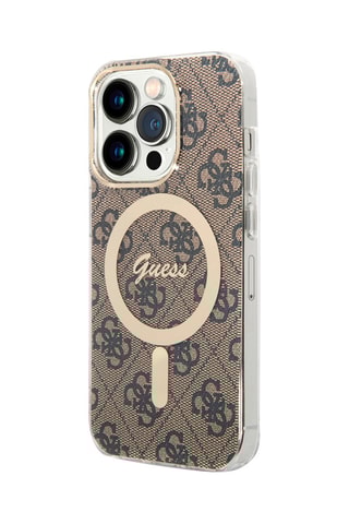 Set caricabatteria 15W Magsafe + Cover Magsafe 4G Marrone per iPhone 14 Pro Max - Guess